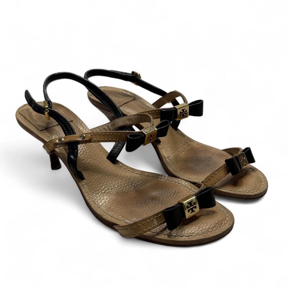 Tory Burch Kailey Bow Kitten Heel Brown Leather women’s size 8 classy heel